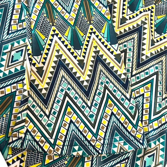 Aryeh Anthropologie Sz Small Geometric  Shift Dress Green Blue Flare Sleeve - Picture 7 of 7